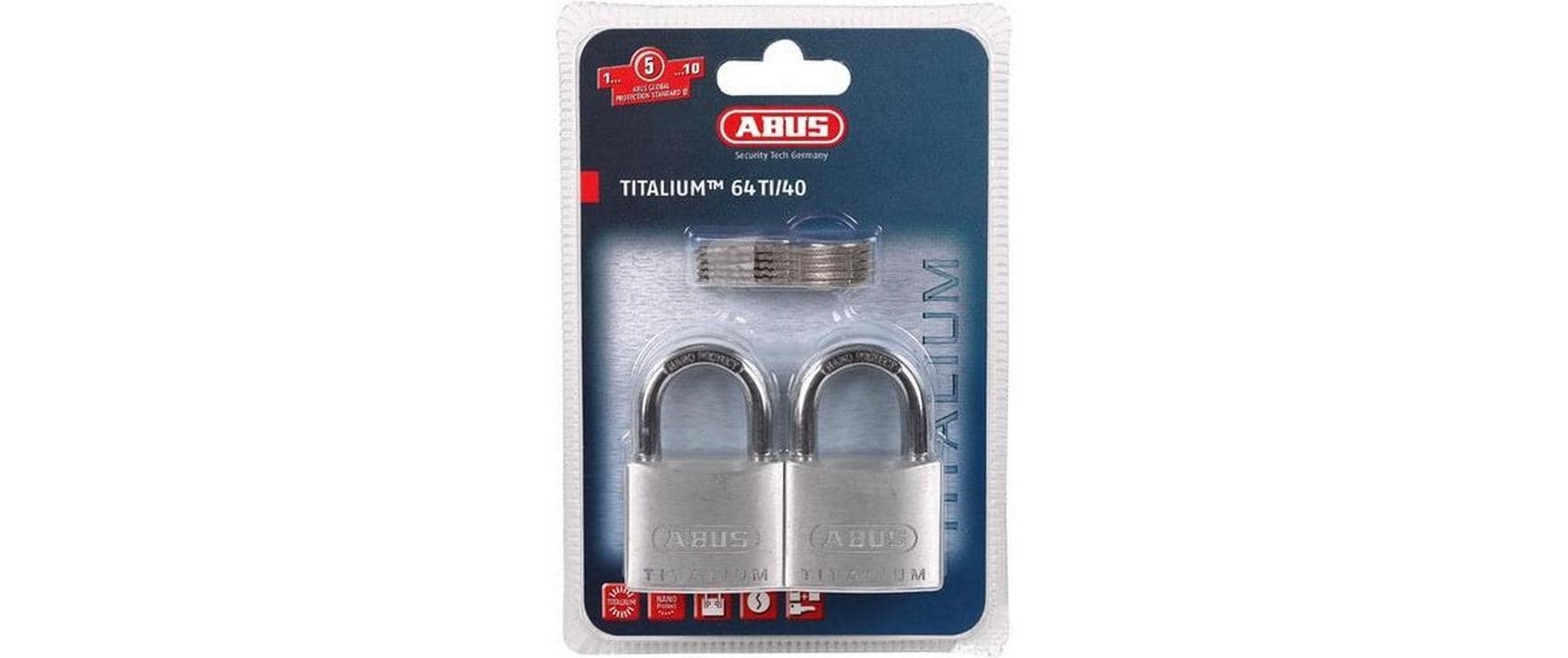 ABUS 64TI/40 Twins B/DFNLI Mechanisches Vorhängeschloss – gehärteter Stahl, Bügel 23×22 mm, Sicherheitsstufe 5
