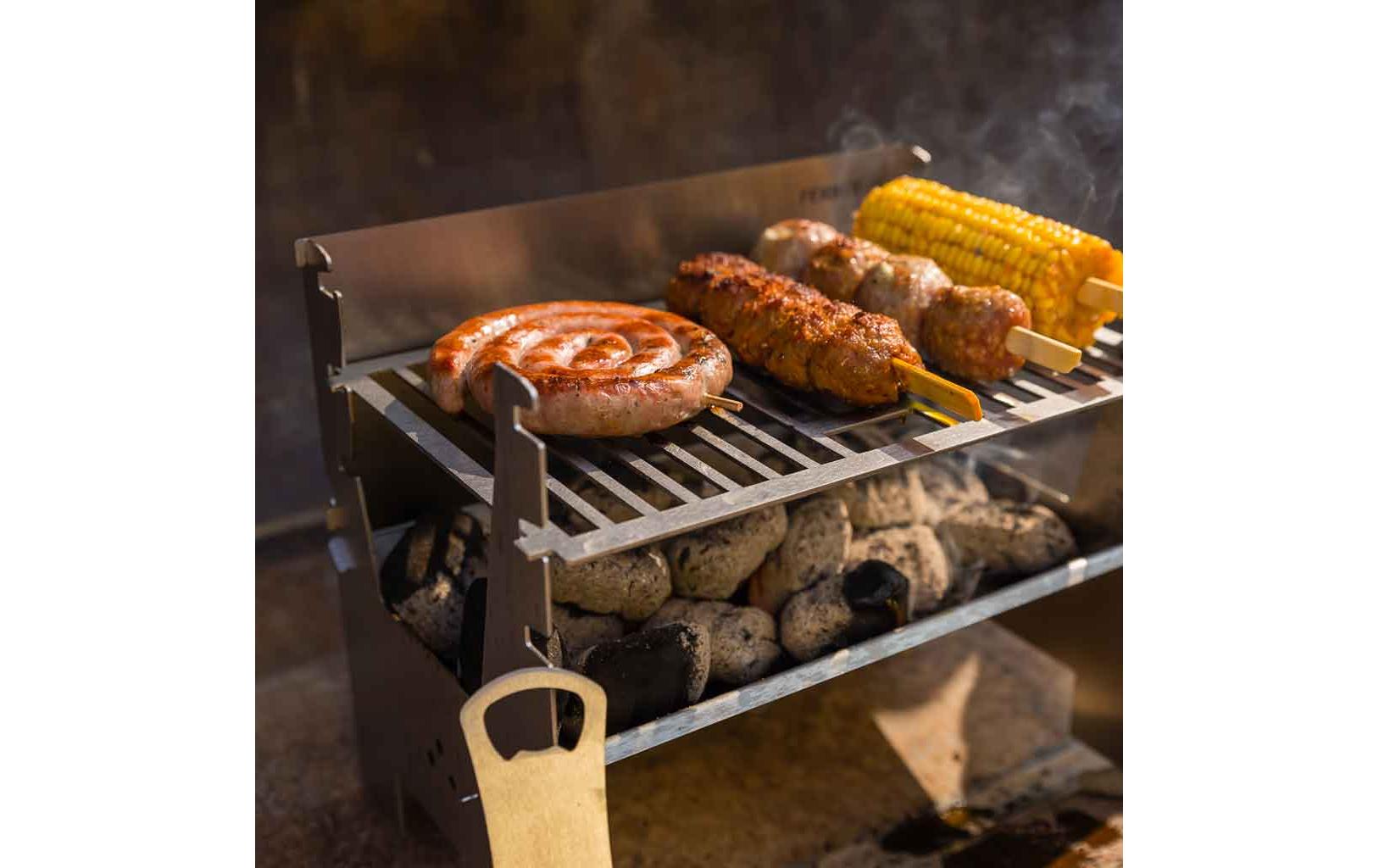 FENNEK Grill Light – Grillfläche 27×18 cm, Holzkohle – Silber/Edelstahl