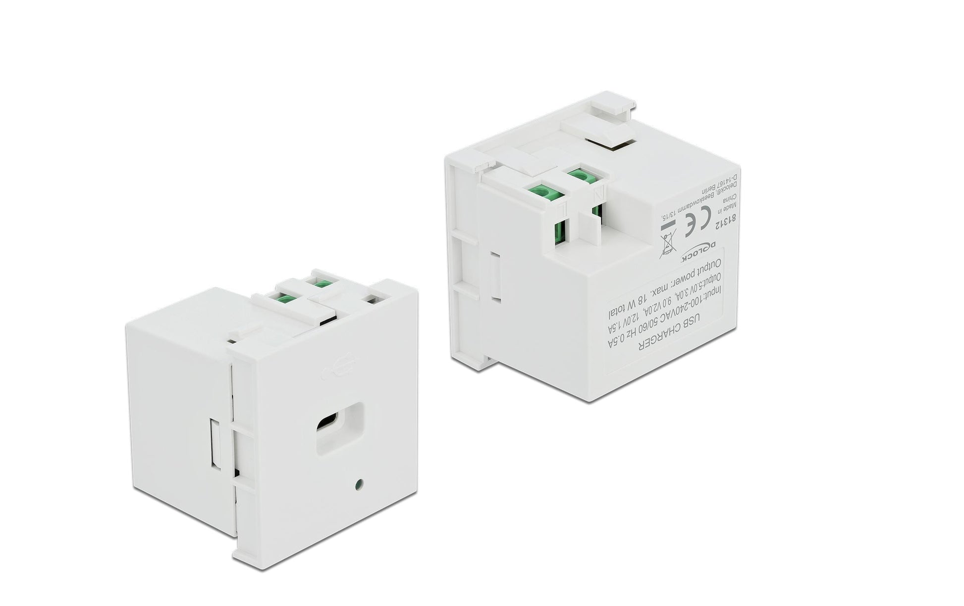 DeLOCK Easy 45 USB-Ladegerät 18 W – USB-C×1, PD – Klemmanschluss – Weiss