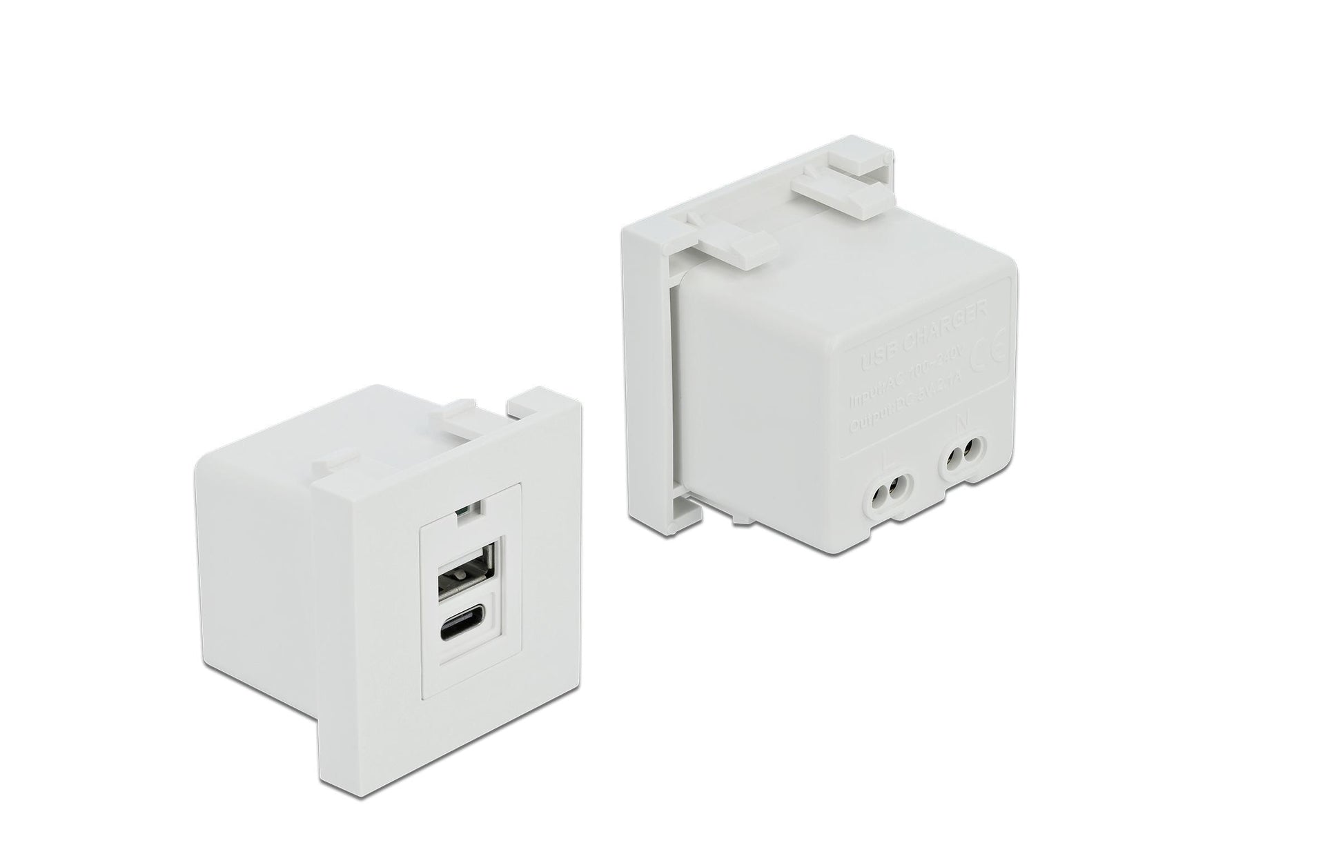 DeLOCK Easy 45 USB-Ladeportmodul 11 W – USB-C×1, USB-A×1 – Terminalblock – Weiss