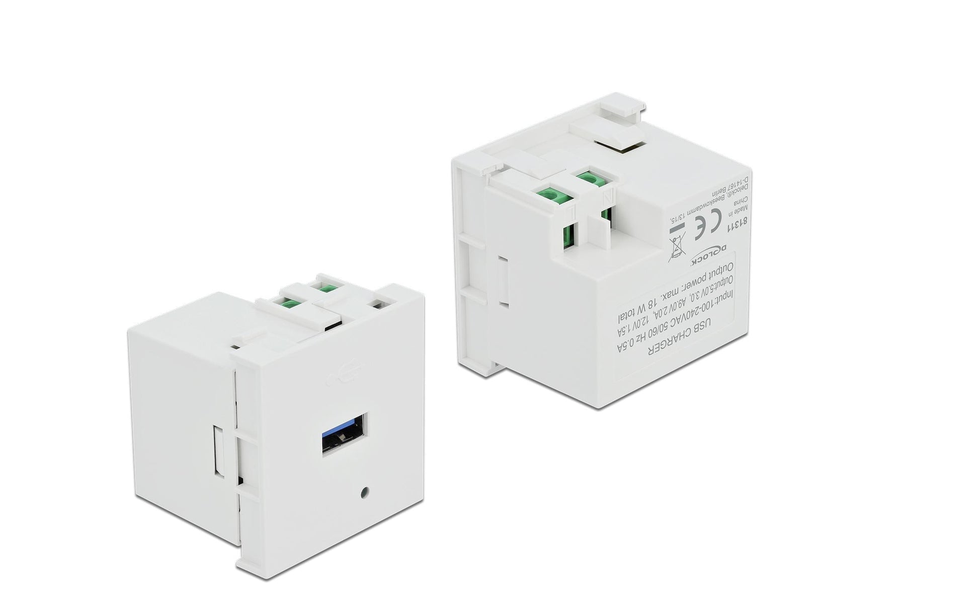 DeLOCK Easy 45 Steckdoseneinheit – 1×USB‑A 5 V/3 A (15 W), Einbau