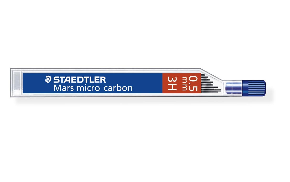 Staedtler Mars micro carbon 3H Druckbleistiftminen – Schwarz, 0,5 mm, 12er-Pack