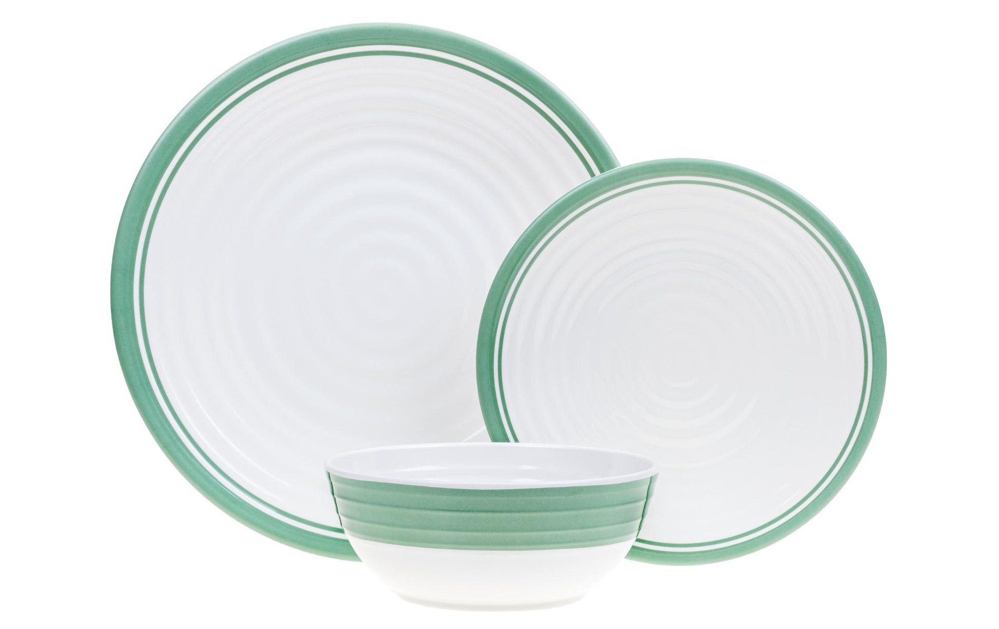 KOOR Geschirr-Set – 16-teiliges Set, Melamin, Grün/Weiss, spülmaschinenfest, BPA-frei