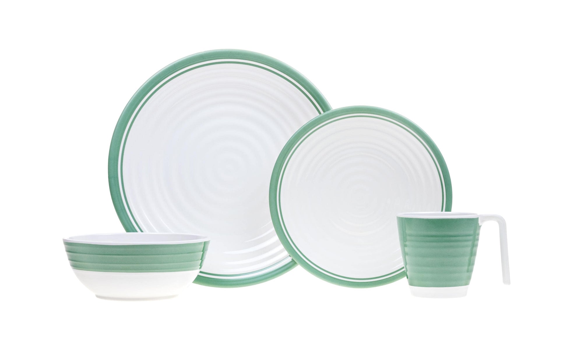 KOOR Geschirr-Set – 16-teiliges Set, Melamin, Grün/Weiss, spülmaschinenfest, BPA-frei