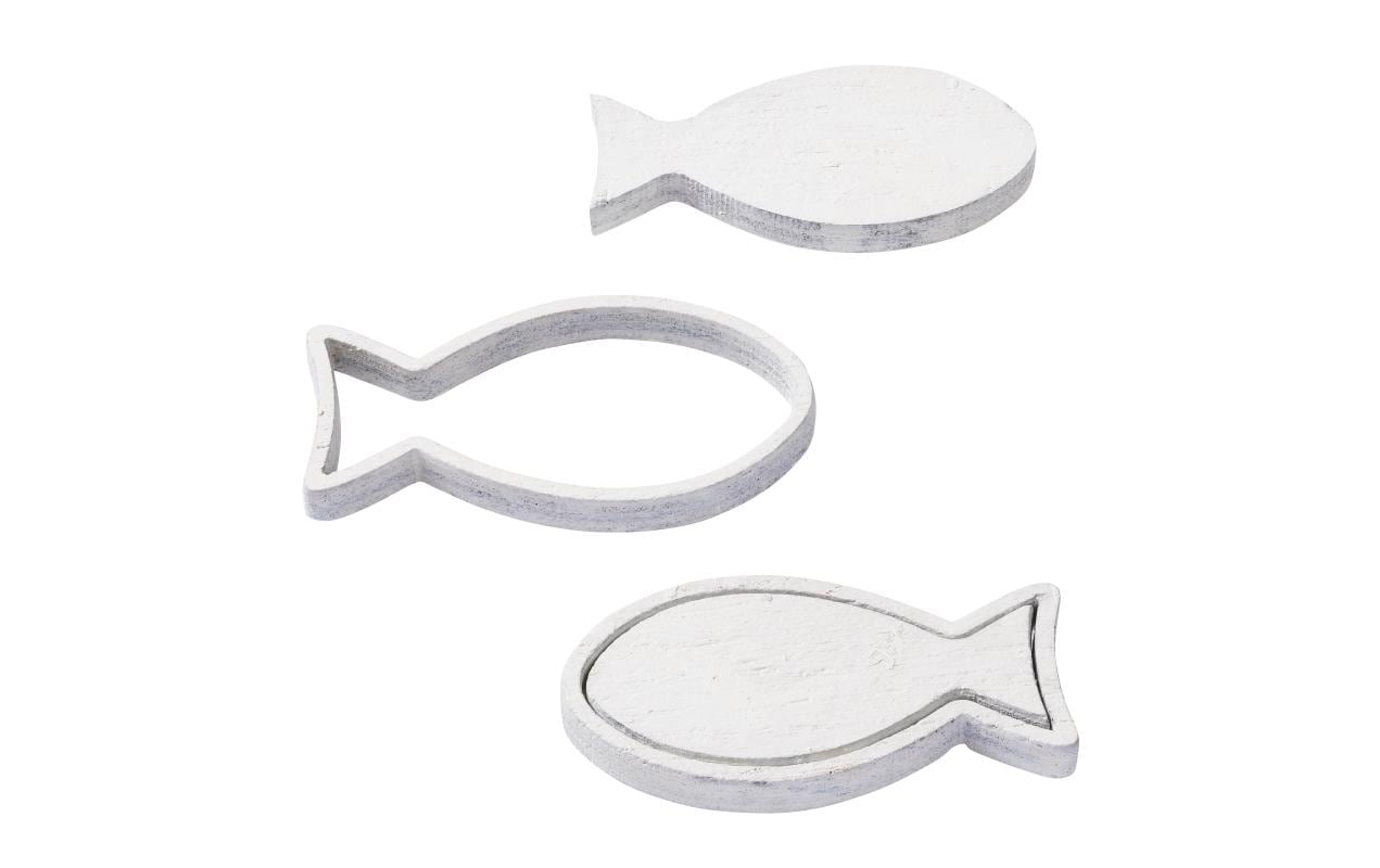 HobbyFun Streuteile Fische, Holz, Weiss, 3,5–4 cm, Set à 8