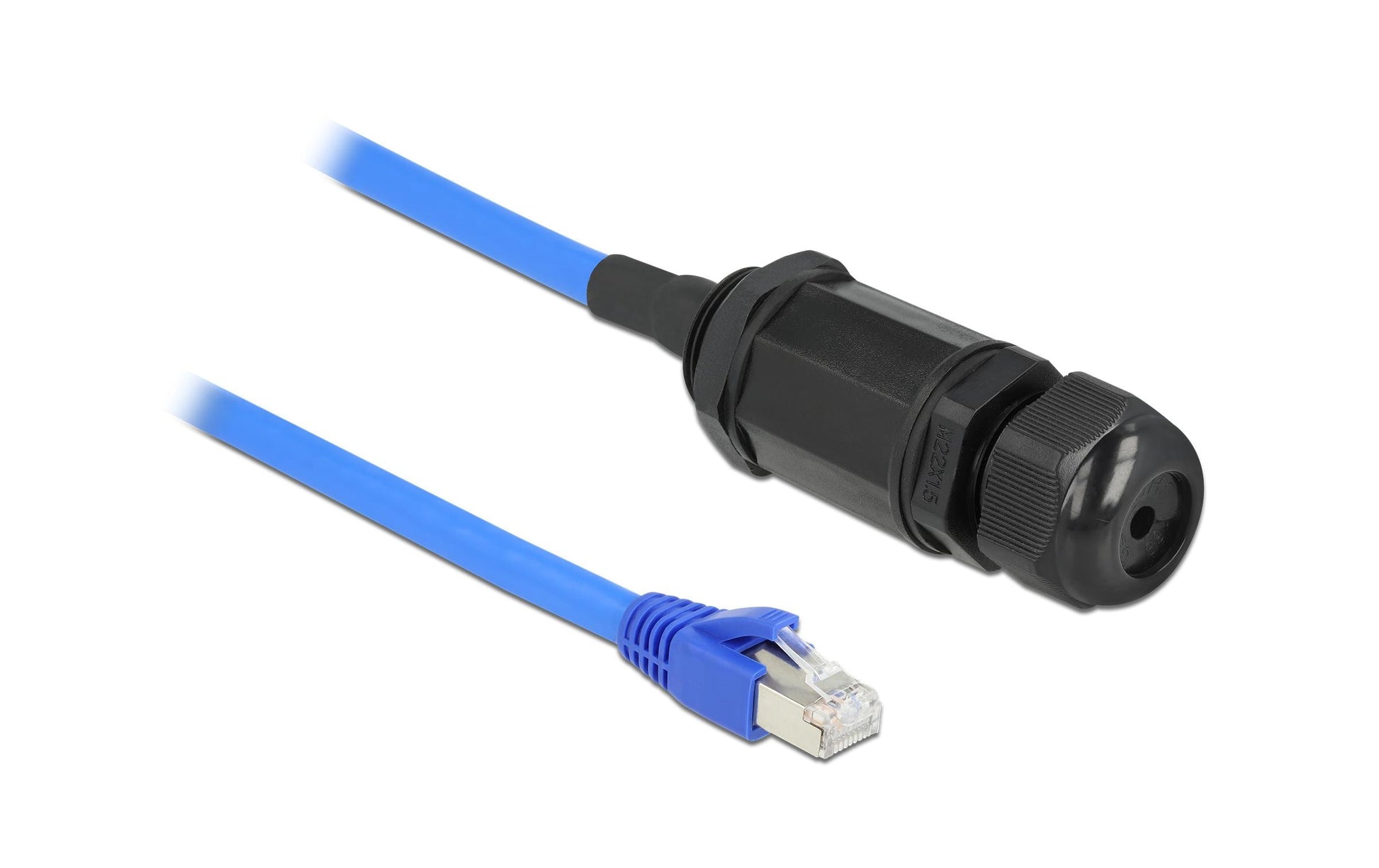 DeLOCK Patchkabel – 0,25 m, RJ45–RJ45, Blau, geschirmt, wasserdicht – 1 Stk.