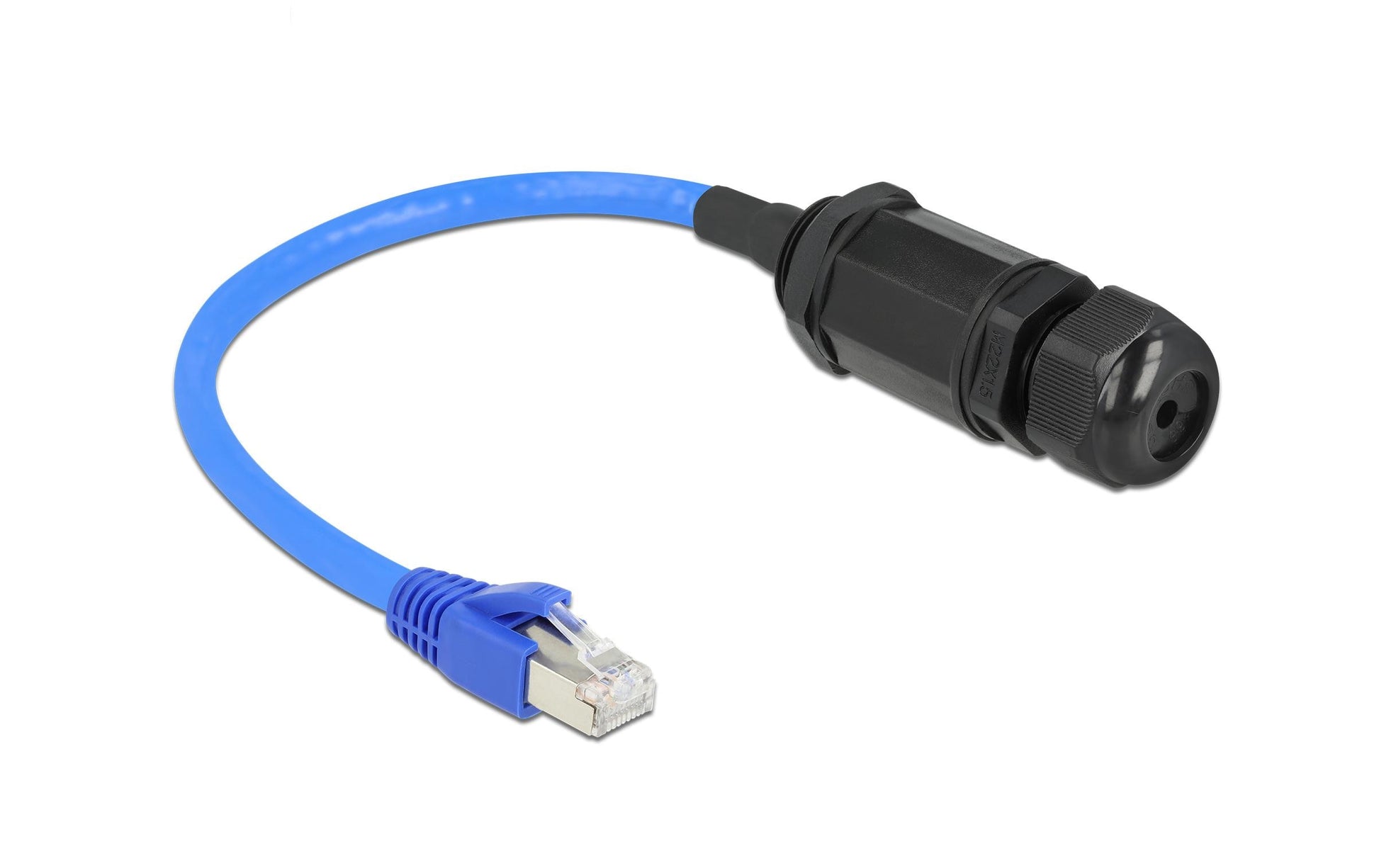 DeLOCK Patchkabel – 0,25 m, RJ45–RJ45, Blau, geschirmt, wasserdicht – 1 Stk.