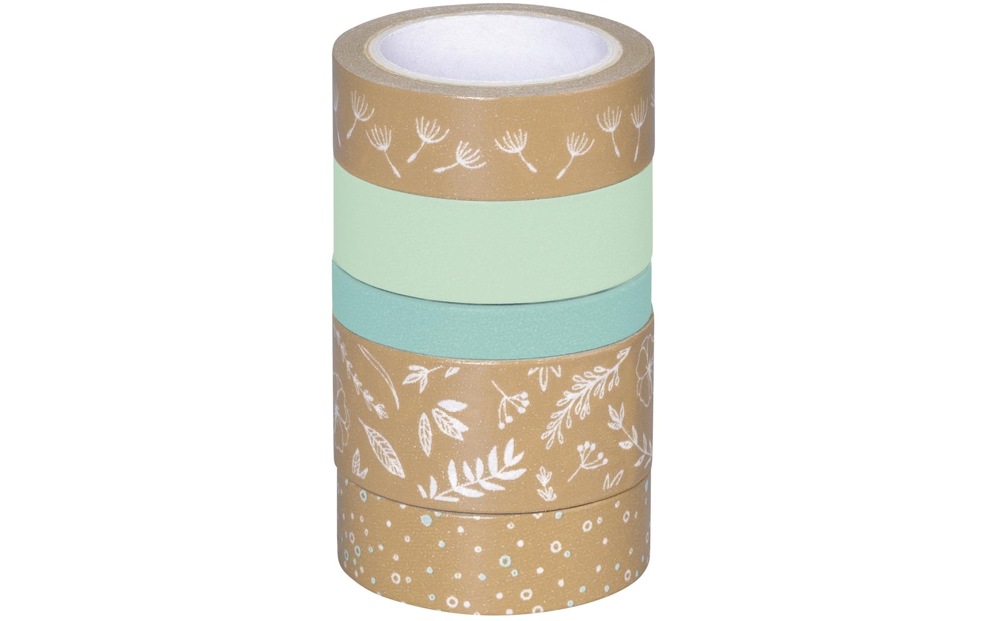 HEYDA Natur Blätter Washi Tape – 12 mm × 5 m, mehrfarbig, Papier, 5 Rollen