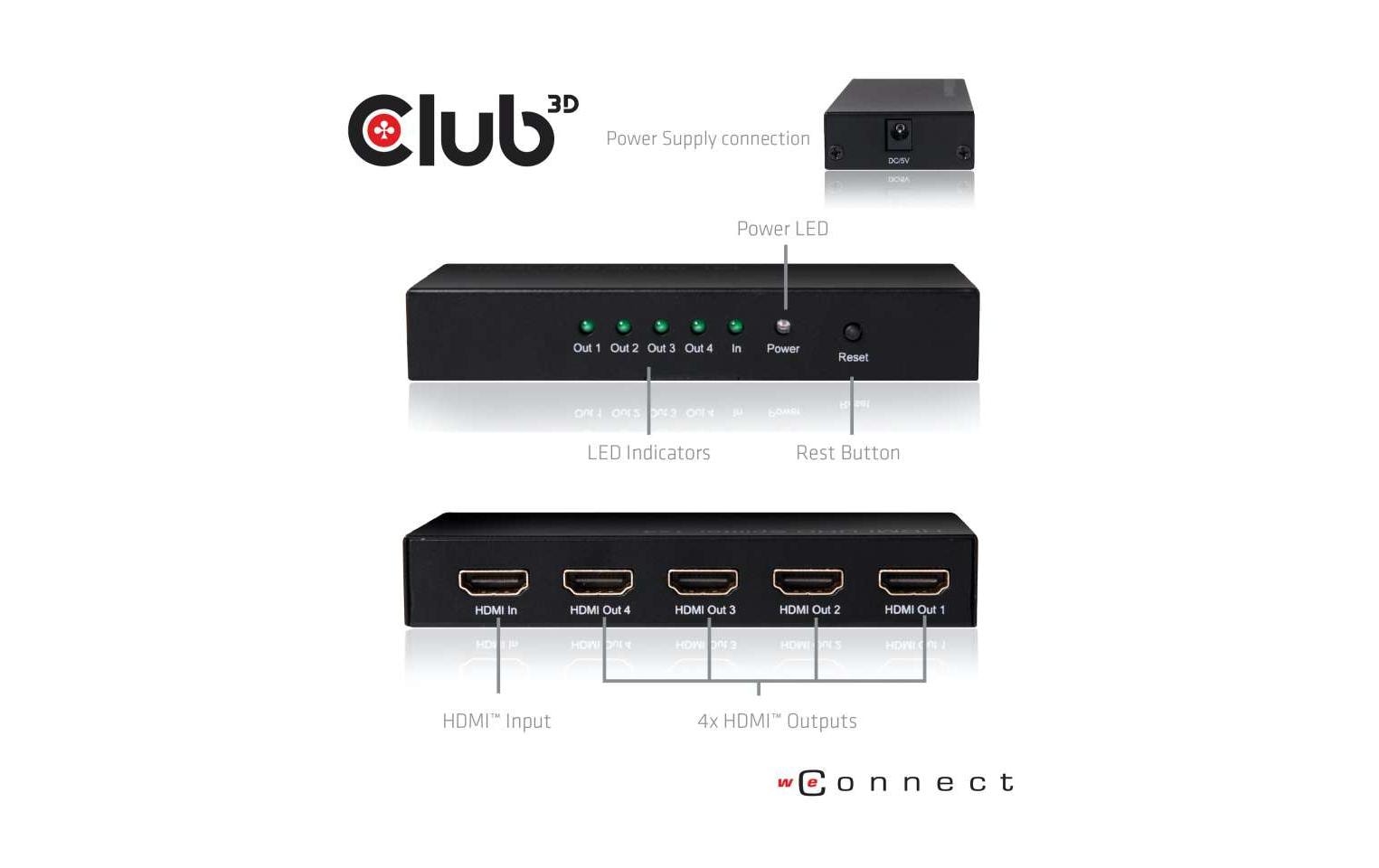 CLUB3D Club 3D – HDMI-Splitter – 4K UHD, HDMI 2.0, 4 Anschlüsse – Schwarz, Metall