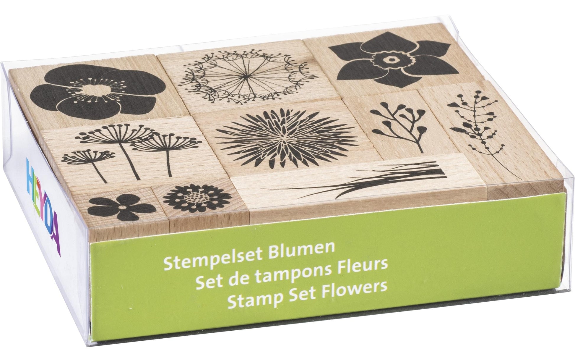 HEYDA Stempel-Set – Blumen – 10 Stempel – Ahorn – 120 × 100 × 30 mm