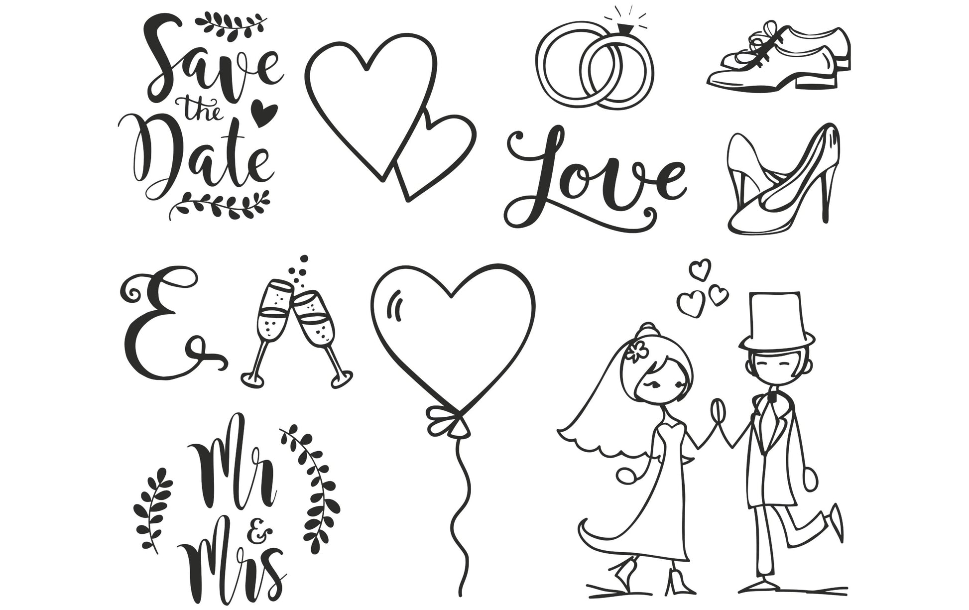 HEYDA Stempel-Set – Hochzeit – 11 Stempel – Holz – 120 × 100 × 30 mm