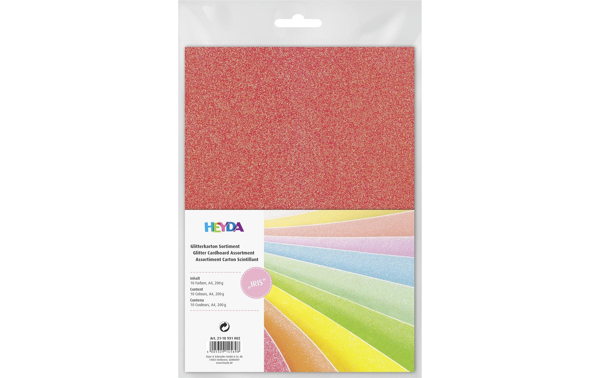 HEYDA Fotokarton, Glitzer, Mehrfarbig, A4, 200 g/m², 10 Bogen, 2118931002