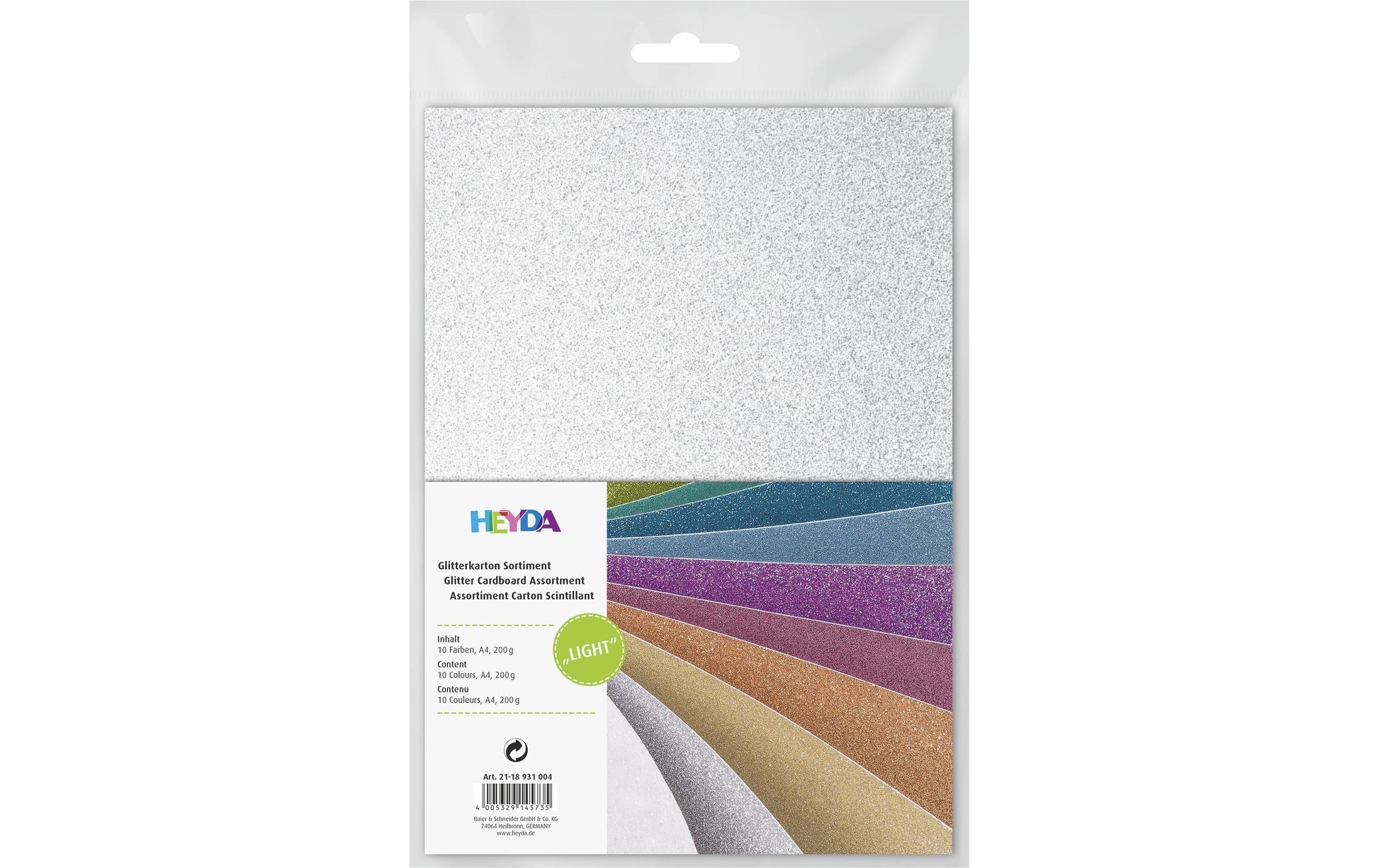HEYDA Fotokarton Glitterkarton Light – A4, mehrfarbig, 200 g/m²