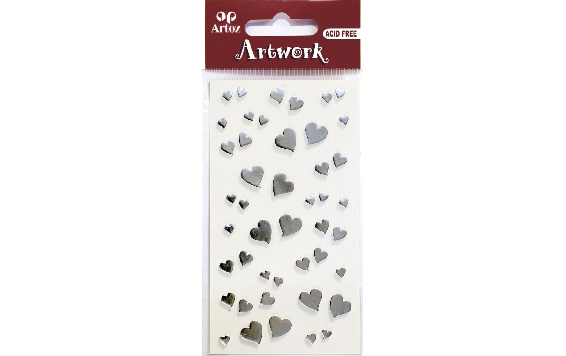 Artoz Sticker, Herzen, Silber, 1 Bogen, 65 × 120 mm