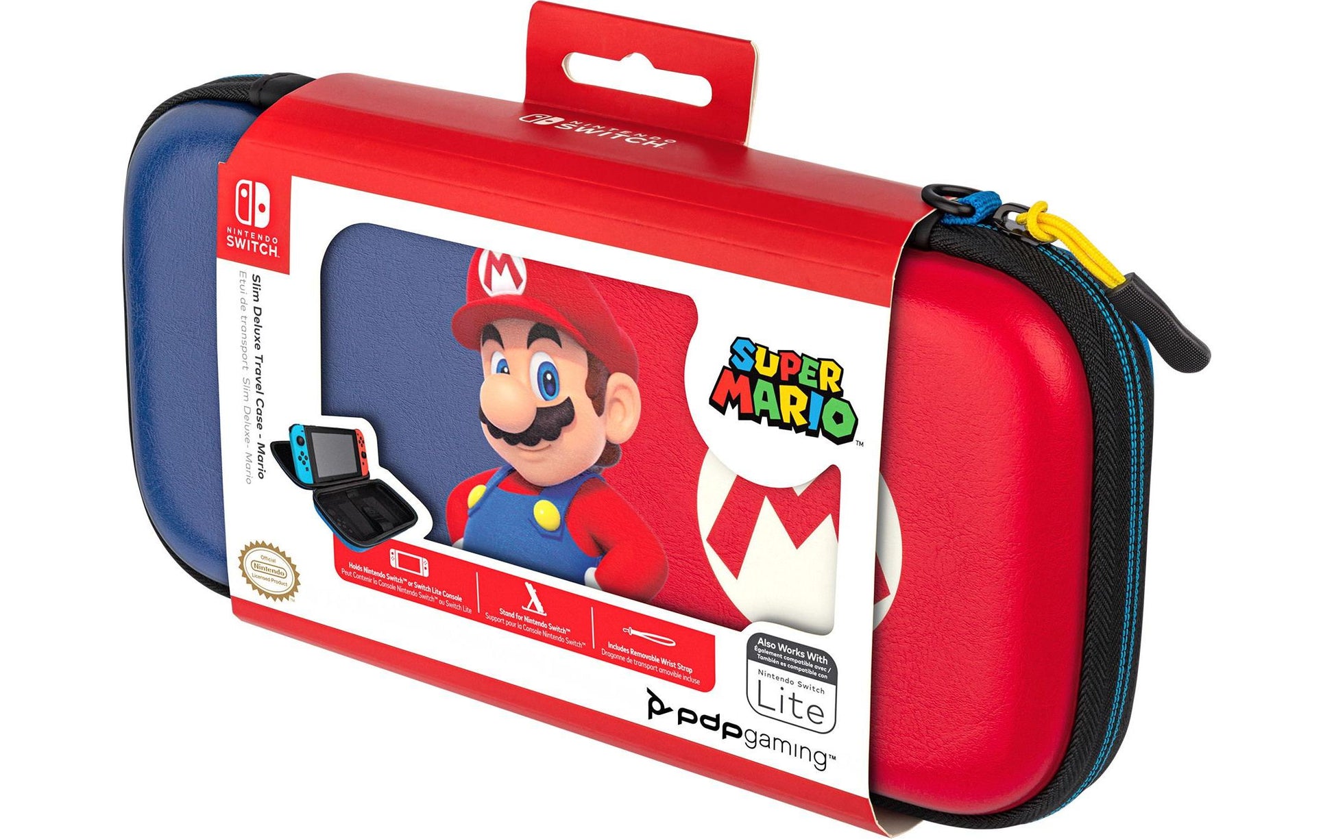 PDP Hartschalenetui – Ständer, Reissverschluss – für Switch/Switch Lite/Switch OLED – Blau/Rot – Mario