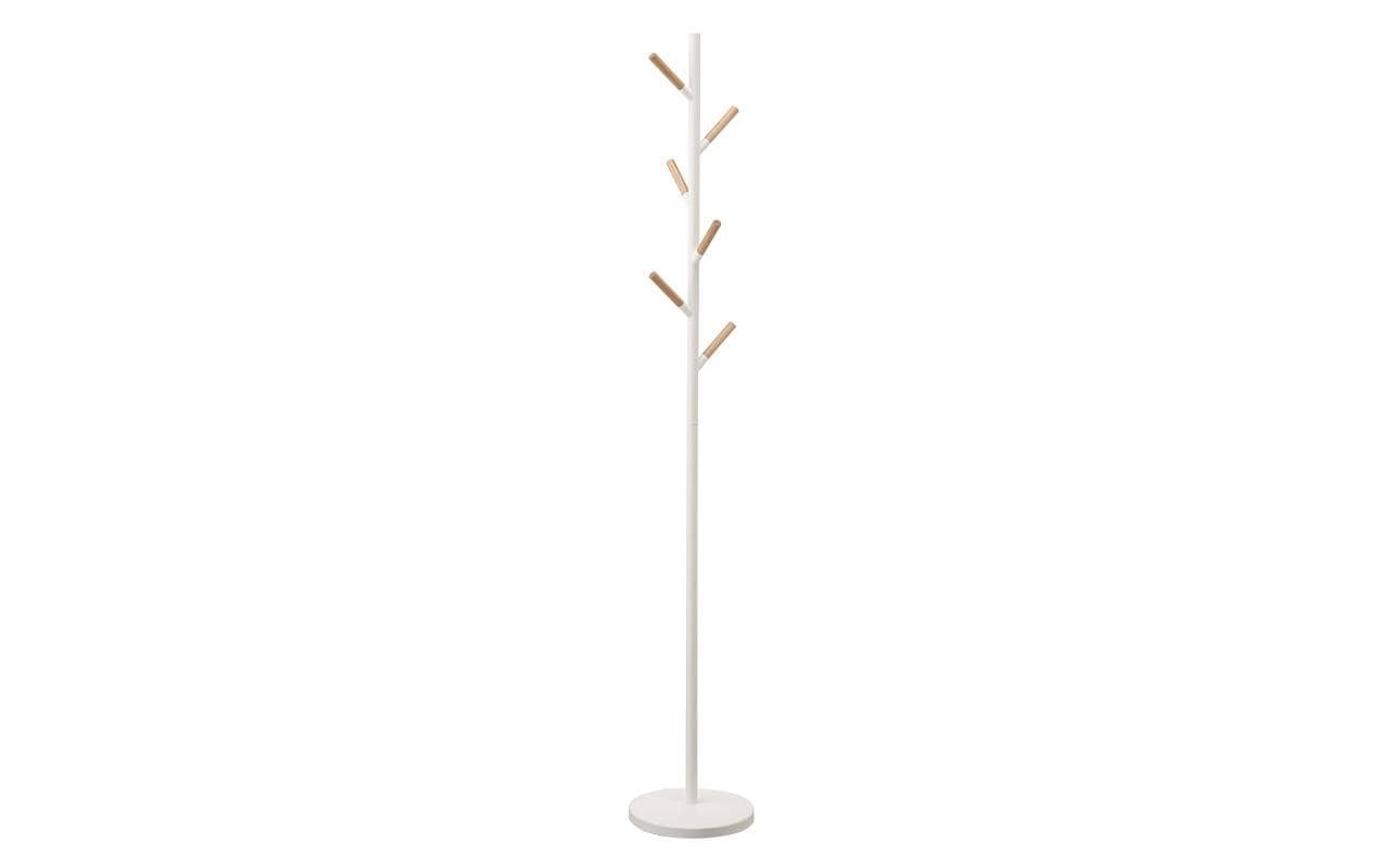 Yamazaki Garderobenständer – 6 Haken, Stahl/Holz, Weiss, 28 × 28 × 177 cm