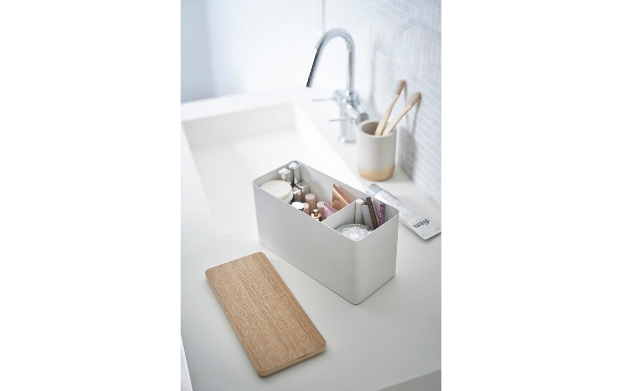 Yamazaki Rin Aufbewahrungsbox (mit Deckel) – Metall/Holz – Weiss – 105 × 140 × 230 mm