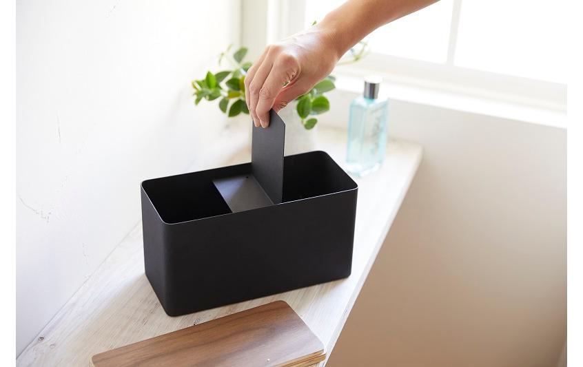 Yamazaki Aufbewahrungsbox (mit Deckel) – Metall/Holz – Schwarz/Natur – 105 × 140 × 230 mm