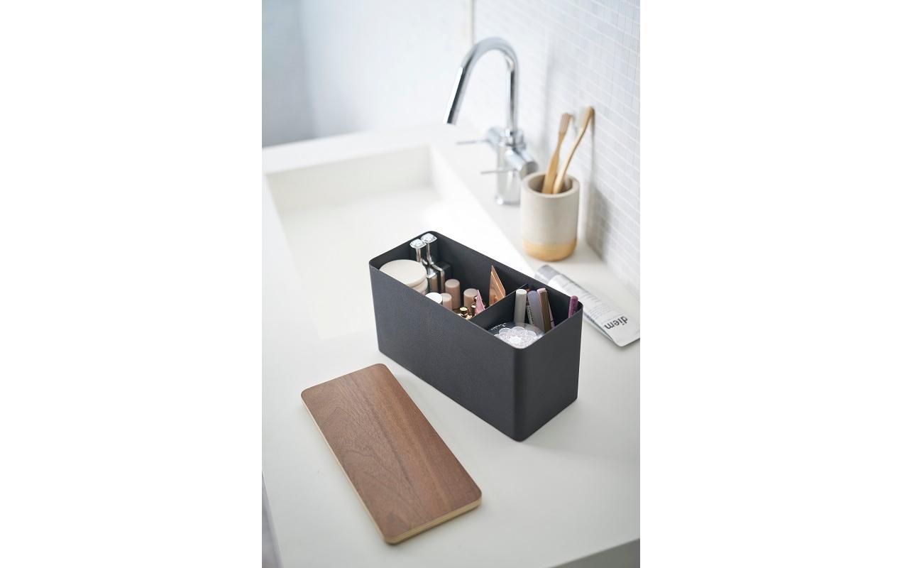 Yamazaki Aufbewahrungsbox (mit Deckel) – Metall/Holz – Schwarz/Natur – 105 × 140 × 230 mm