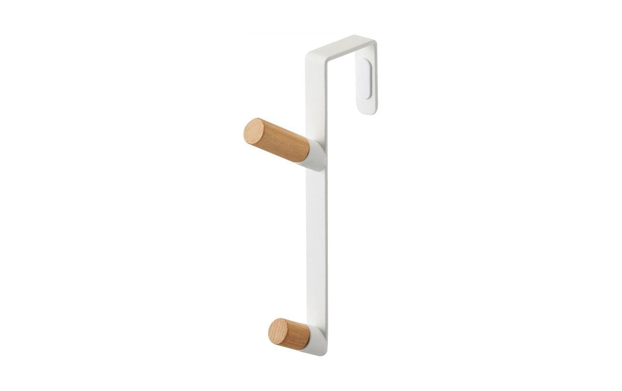 Yamazaki Tosca Wandgarderobe 2 Haken – Metall/Holz – Weiss/Holz – 15 × 180 × 98 mm