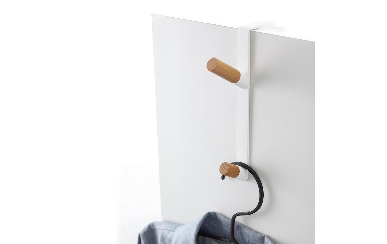 Yamazaki Tosca Wandgarderobe 2 Haken – Metall/Holz – Weiss/Holz – 15 × 180 × 98 mm