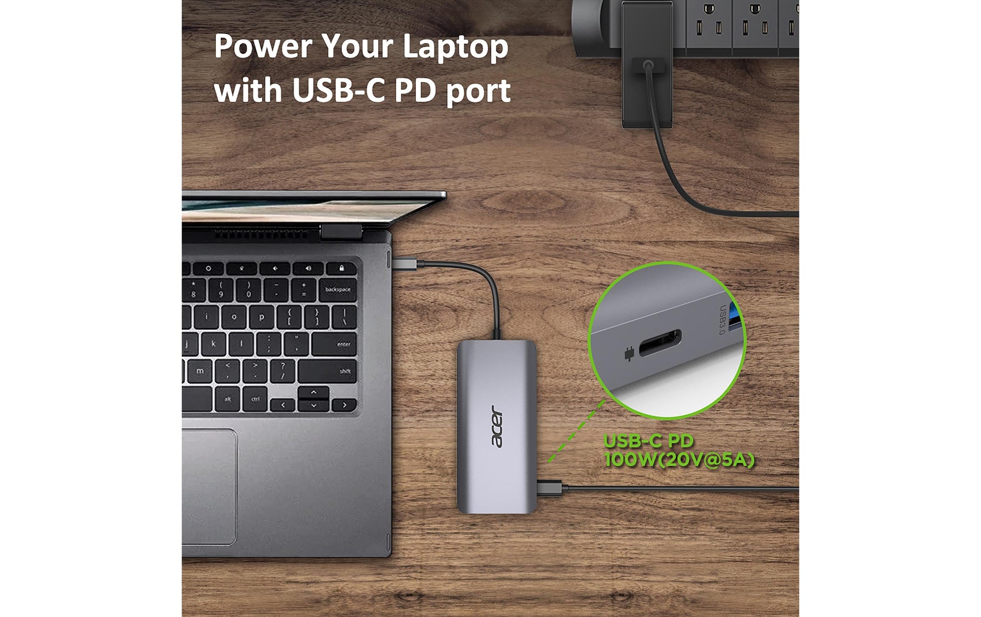 Acer Dockingstation – USB-C, 1× DP, 2× HDMI, 2× USB-A, 100 W PD, GbE, SD/microSD, 3,5 mm Audio