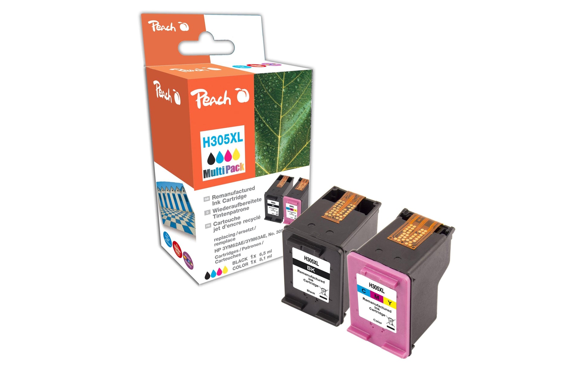 Peach 305XL Tintenpatronen-Multipack, Schwarz/Dreifarbig (Kompatibel) – für HP DeskJet 2320/2700 Serie/2710