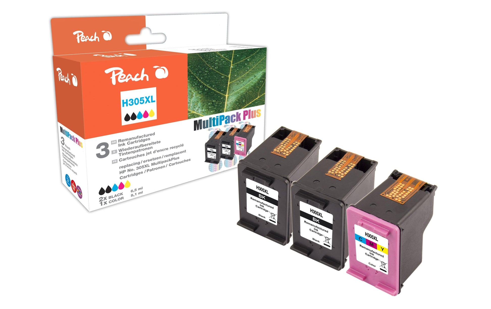 Peach 305XL Tintenpatronen-Multipack, 2× Schwarz, Dreifarbig (Kompatibel) – für HP DeskJet 2700 Serie …