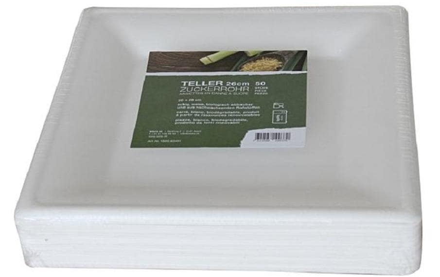 Weita Teller, Bagasse (Zuckerrohr), rechteckig – 26 × 26 cm, weiss – 50 Stk.