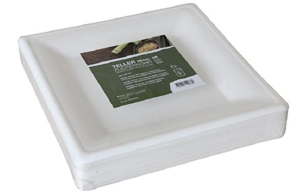 Weita Teller, Bagasse (Zuckerrohr), rechteckig – 26 × 26 cm, weiss – 50 Stk.