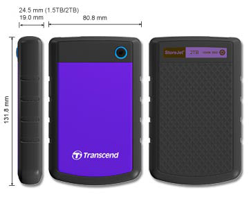 Transcend StoreJet H3 Speichergerät – 2 TB, USB 3.0, 2,5"