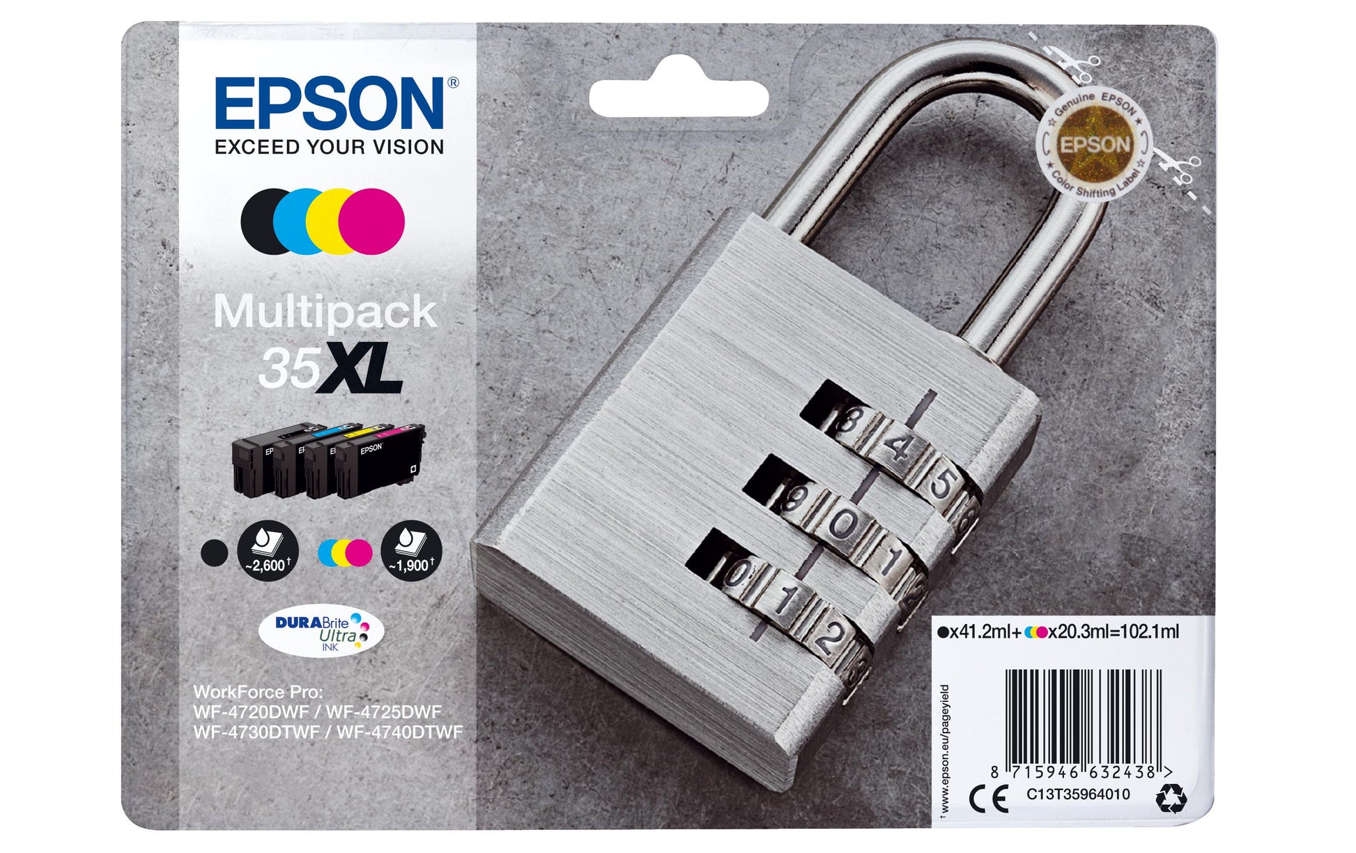 Epson Tintenpatronen-Multipack 35XL, CMYK, XL, 4er-Pack – für Inkjetdrucker/Multifunktionsgeräte
