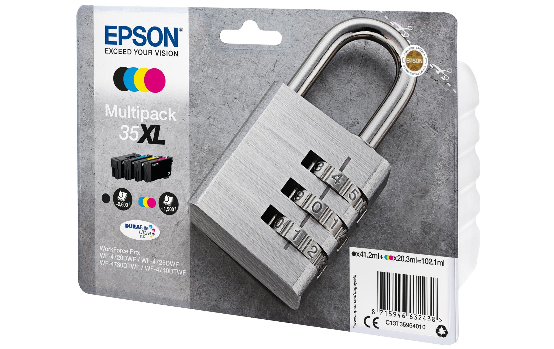 Epson Tintenpatronen-Multipack 35XL, CMYK, XL, 4er-Pack – für Inkjetdrucker/Multifunktionsgeräte