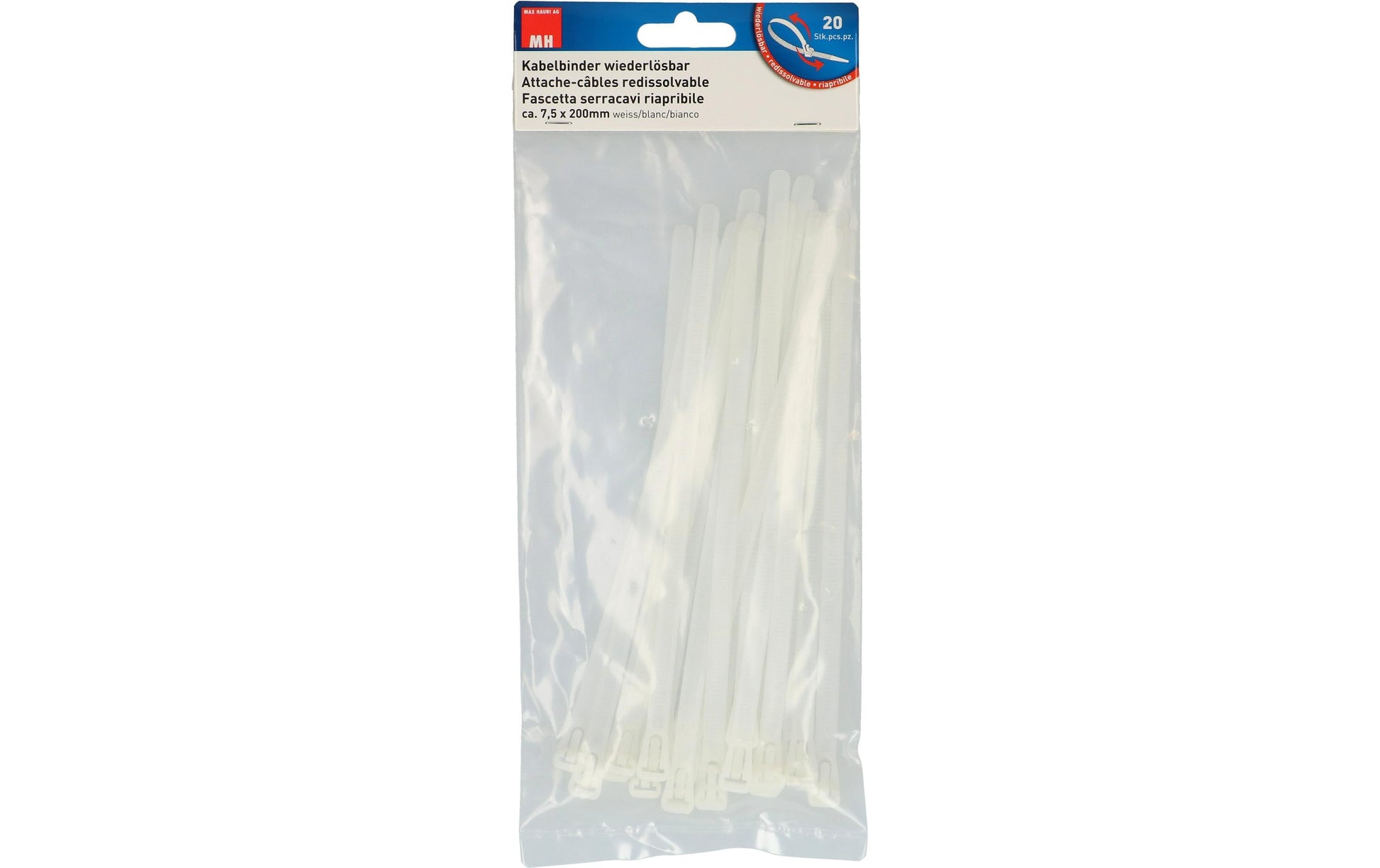 Max Hauri AG Max Hauri Kabelbinder, 200×7,5 mm, 20er-Pack, natur, wiederverwendbar
