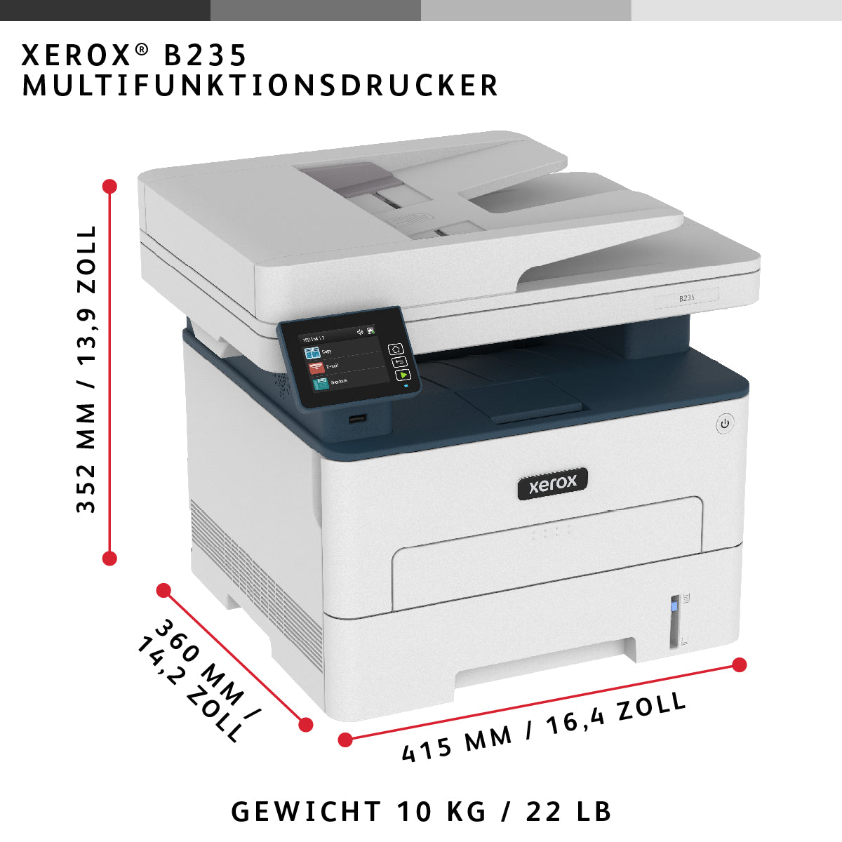 Xerox B235 – S/W Laser-MFP A4, 4-in-1 – WLAN – Duplex, ADF – 34 ppm S/W