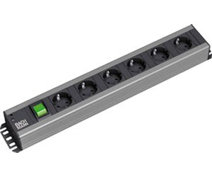 Bachmann Steckdosenleiste – 6×Schuko (Typ E/F), 2 m, Schalter, 19" Rack-montierbar, IP20