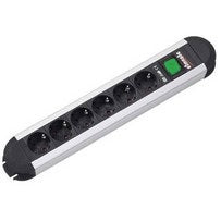 Bachmann PRIMO Steckdosenleiste – 6× Schuko (Typ E/F), 1,75 m, mit Schalter, Schwarz/Silber