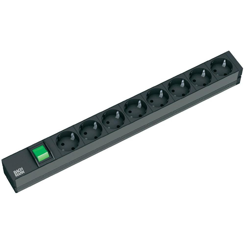 Bachmann Rack-PDU Basic 19" 1U, einphasig 3,6 kW, 8×T13, Eingang T12, 2 m – schwarz
