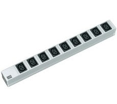 Bachmann Rack-PDU Basic 19" 1U, einphasig 3,6 kW, 9×C13, Eingang Schuko, 2 m – silber