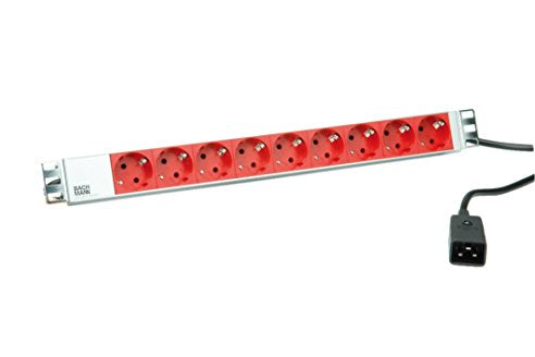 Bachmann 19" Steckdosenleiste 3600 W – Schutzkontakt×9 (45°), IEC C20 Zuleitung 2 m – Rack 1HE – für 19" Rack