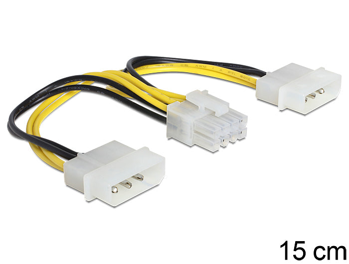 DeLOCK 83410 Stromadapter EPS (8-polig) zu Molex (3-polig) – 0,15 m, männlich, Schwarz/Gelb