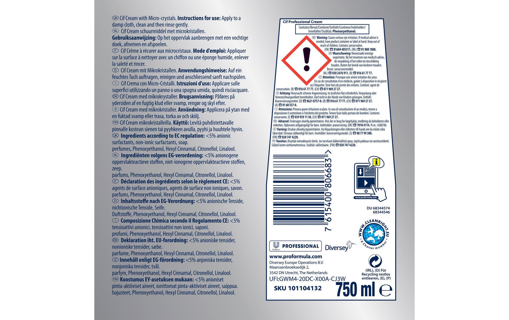 Diversey pro formula Cif Pro Formula Bad-/Kalkreiniger für Emaille – Creme – 750 ml