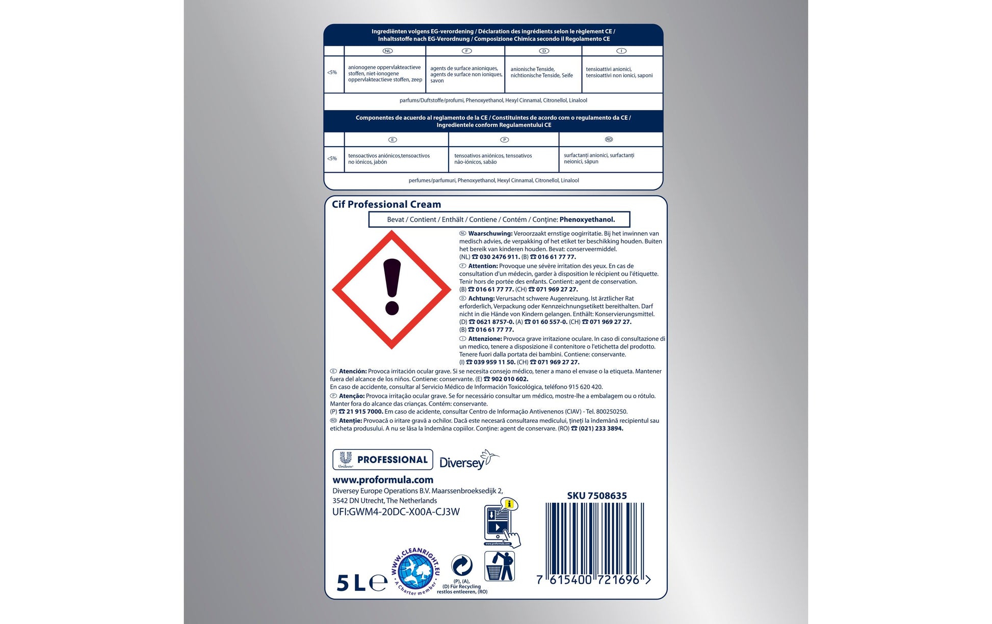 Diversey pro formula Cif Professional Glas-/Oberflächenreiniger für Glaskeramik – Creme – 5 l