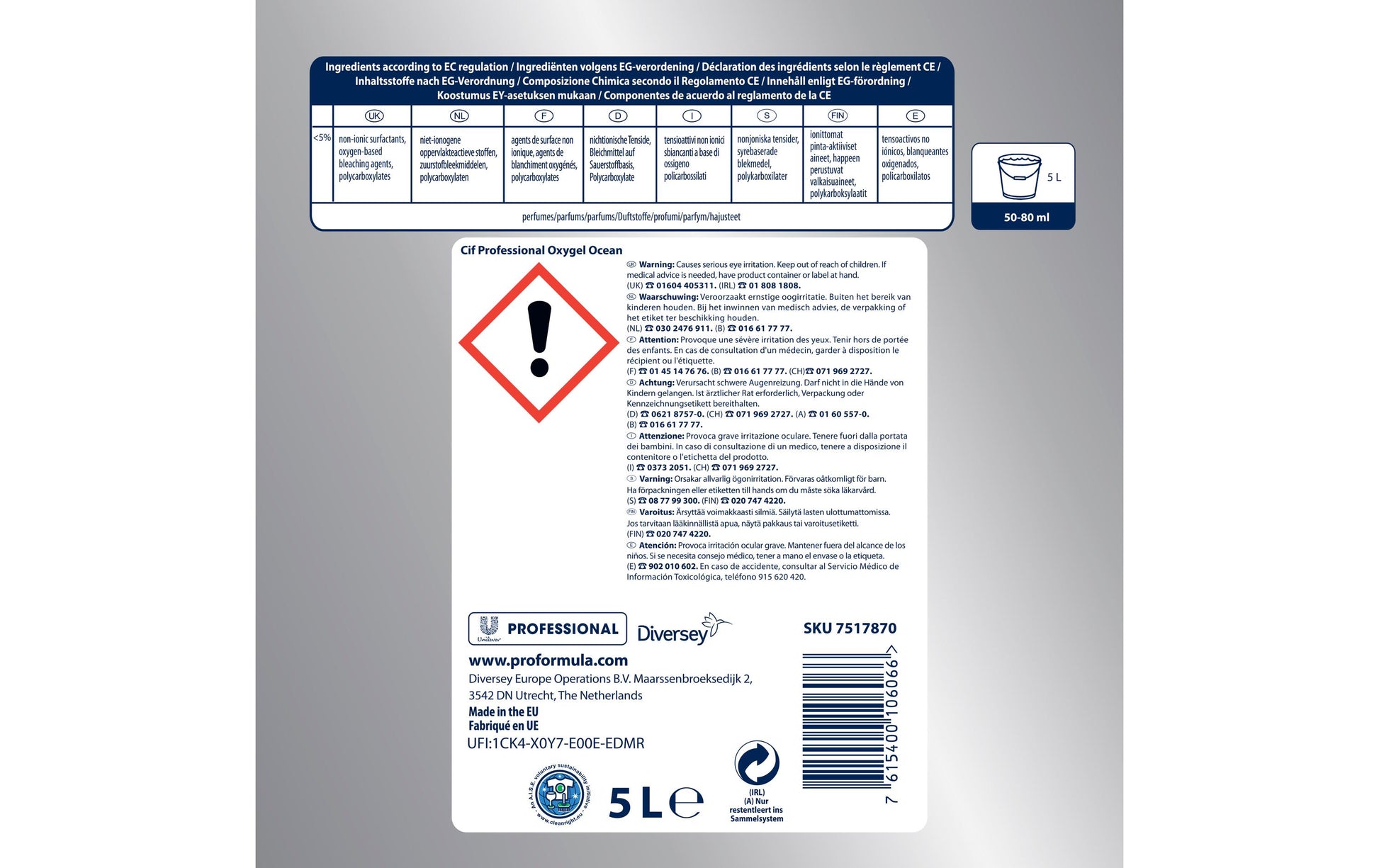 Diversey pro formula Cif Professional – Badreiniger Oxy Gel Ocean – 5 l