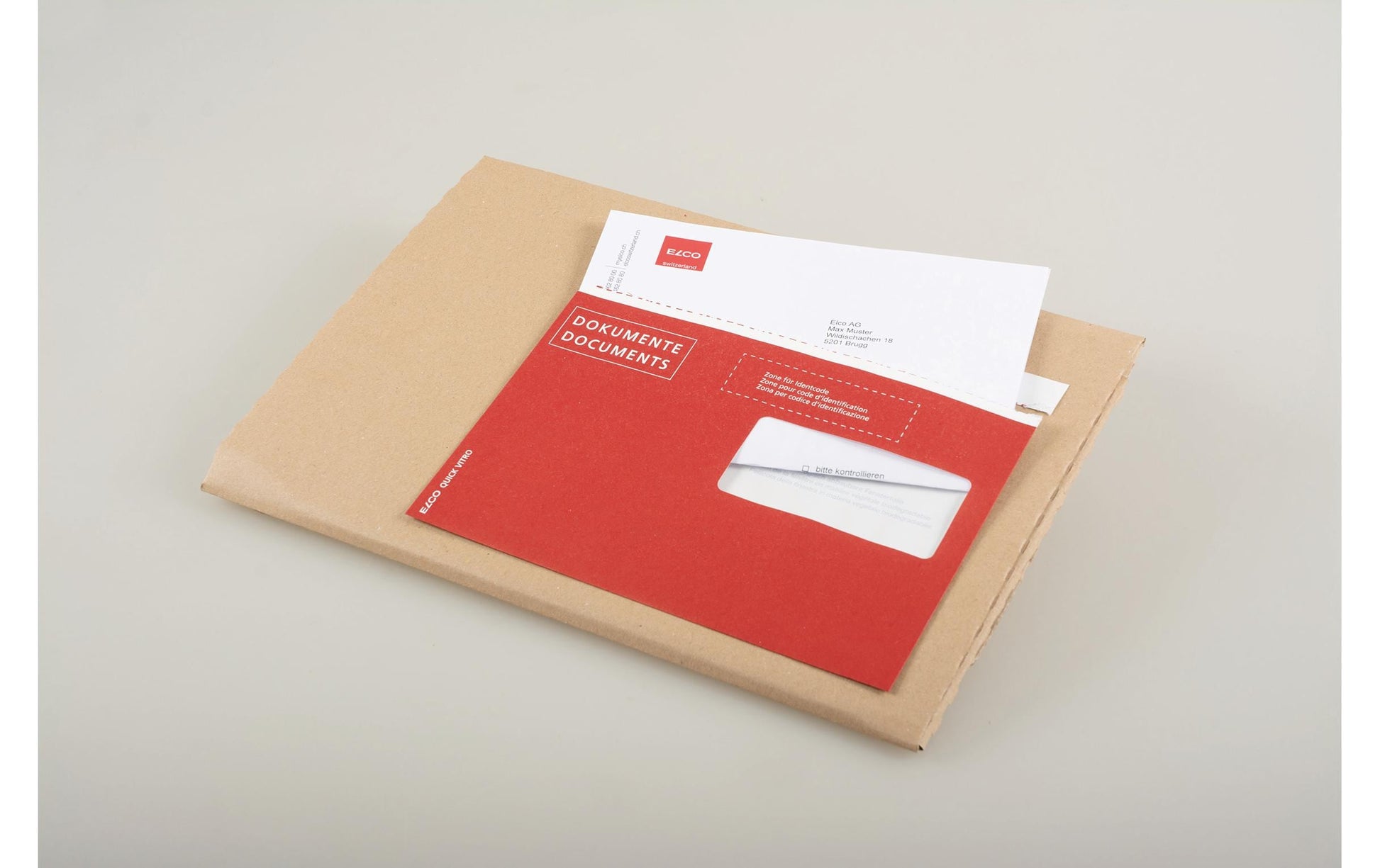 Elco Dokumententasche – C5 (229 × 162 mm), Fenster rechts, bedruckt, rot, Papier, selbstklebend – 250 Stück