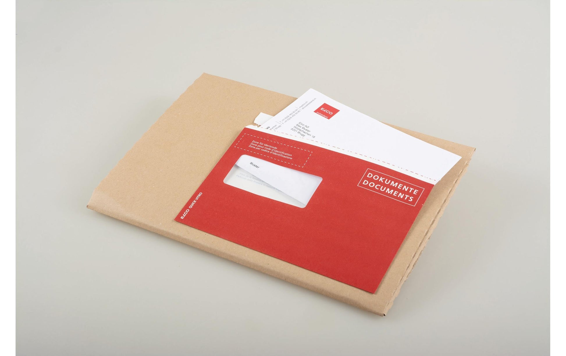 Elco Dokumententasche – C5 (162 × 229 mm), Fenster links, bedruckt, rot, Papier, selbstklebend – 250 Stück