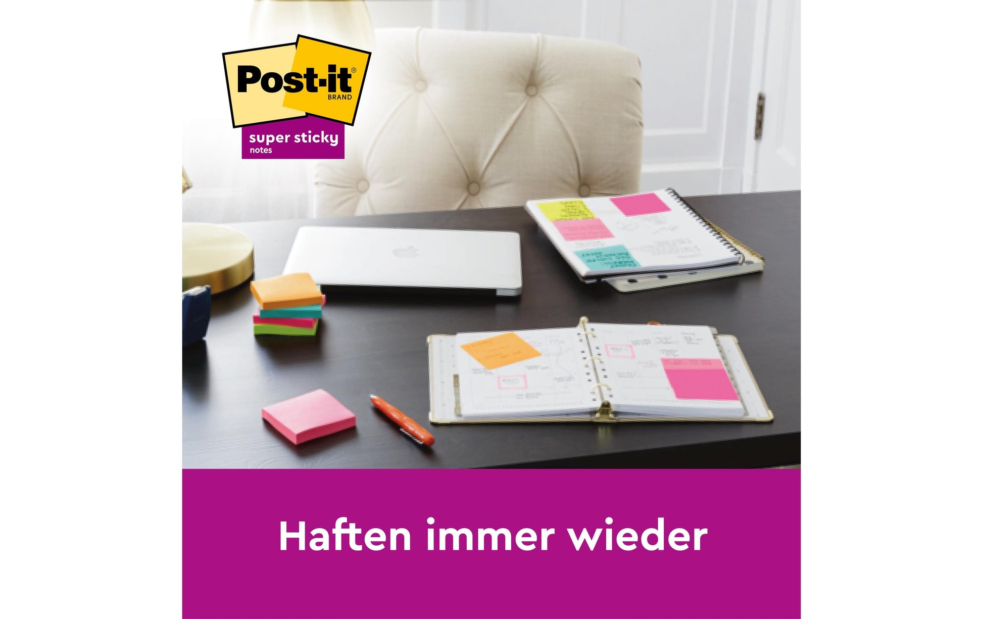 3M Post-it Super Sticky Z-Notes Haftnotizen – 76 × 76 mm – gelb, Z-Faltung, 90 Blatt/Block, 24er-Pack
