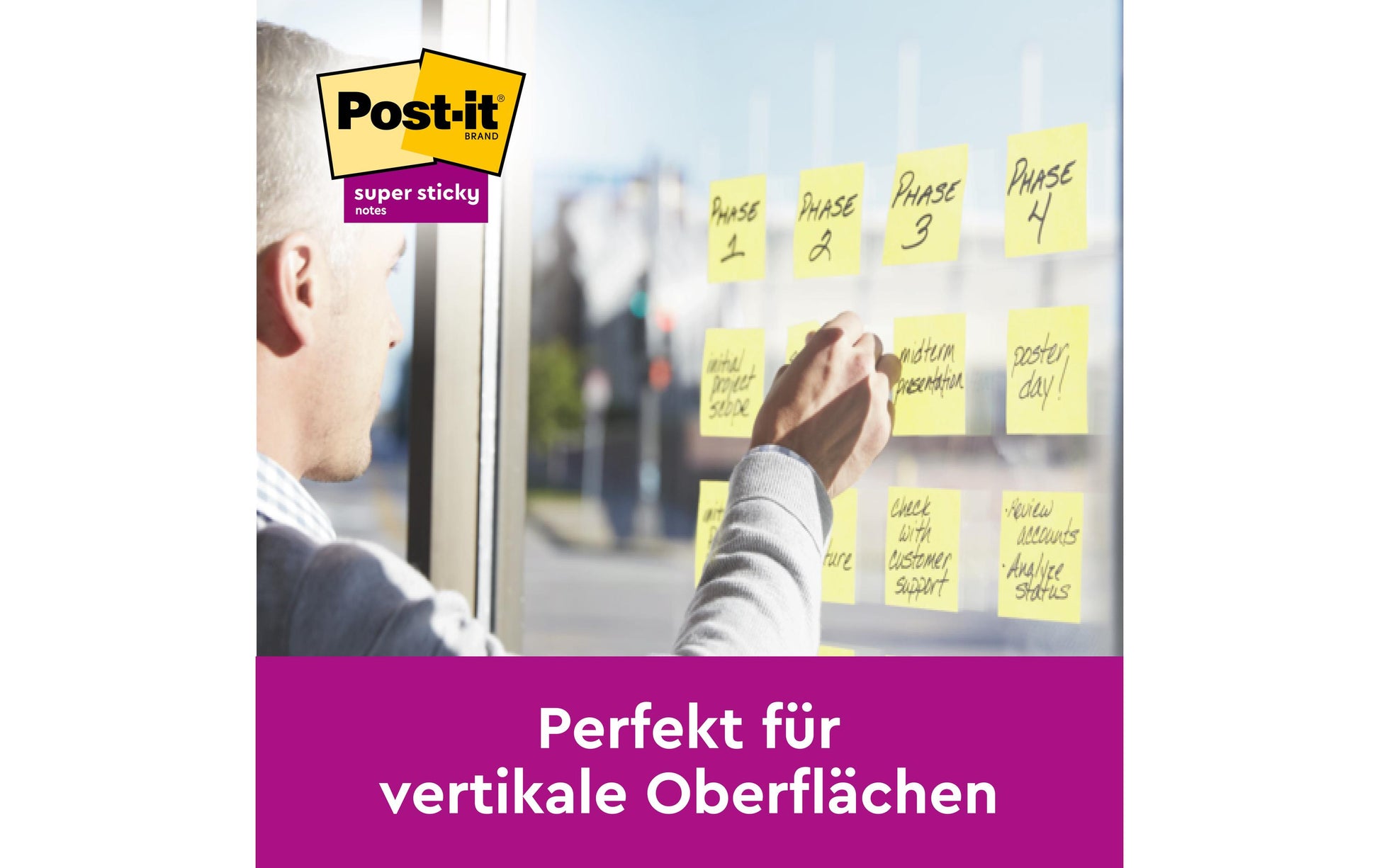 3M Post-it Super Sticky Z-Notes Haftnotizen – 76 × 76 mm – gelb, Z-Faltung, 90 Blatt/Block, 24er-Pack