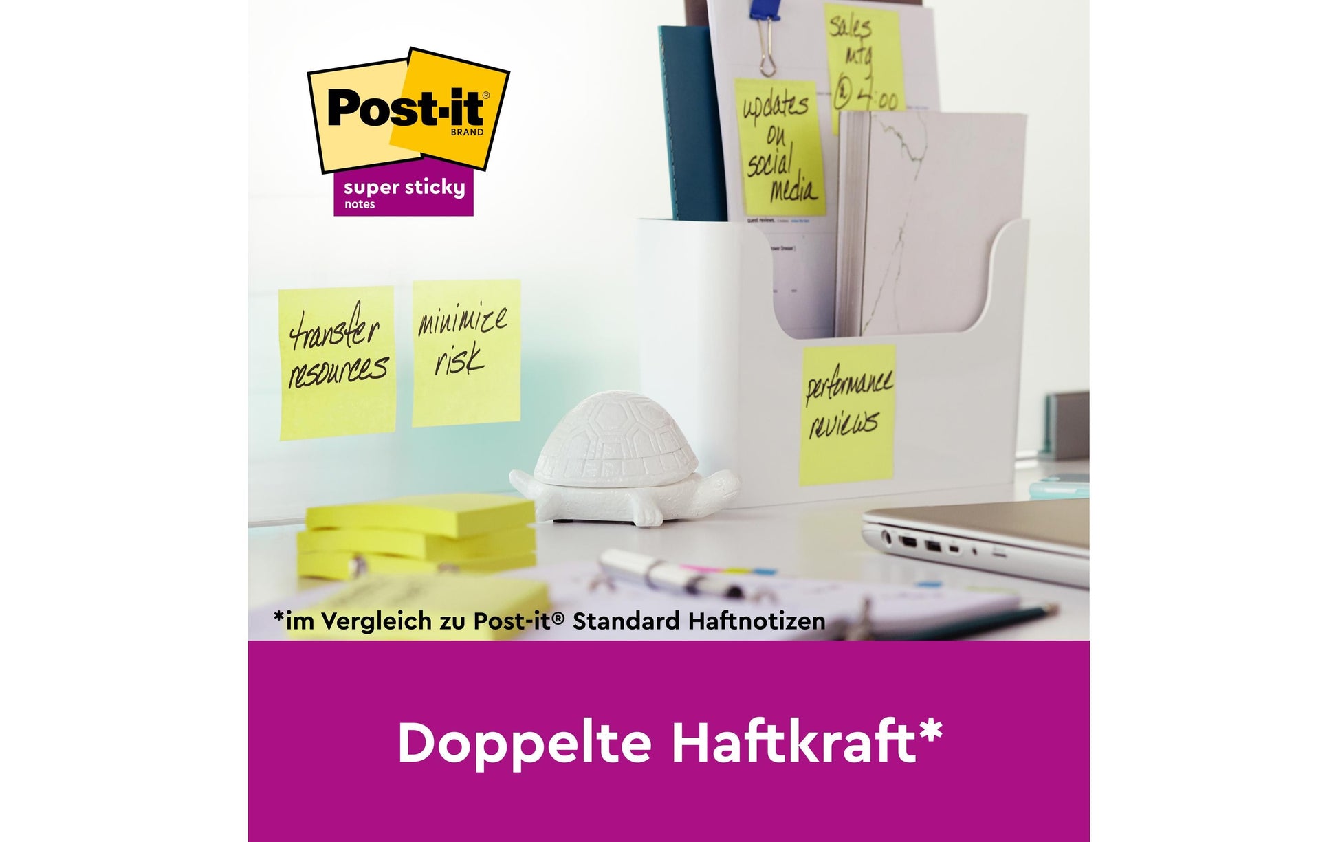 3M Post-it Super Sticky Z-Notes Haftnotizen – 76 × 76 mm – gelb, Z-Faltung, 90 Blatt/Block, 24er-Pack