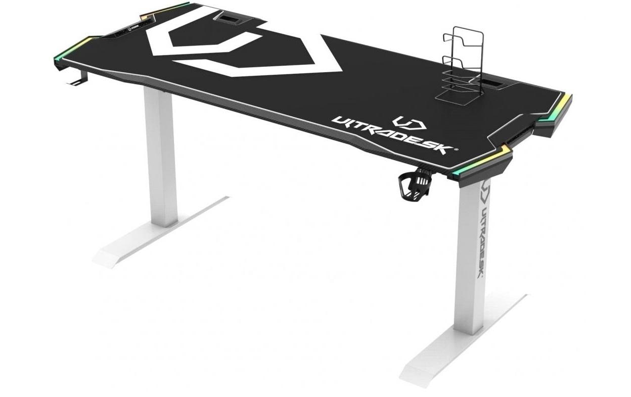 Ultradesk Force – Rollbarer Computertisch, 1'660×700×765 mm, RGB LED-Beleuchtung, Weiss/Schwarz